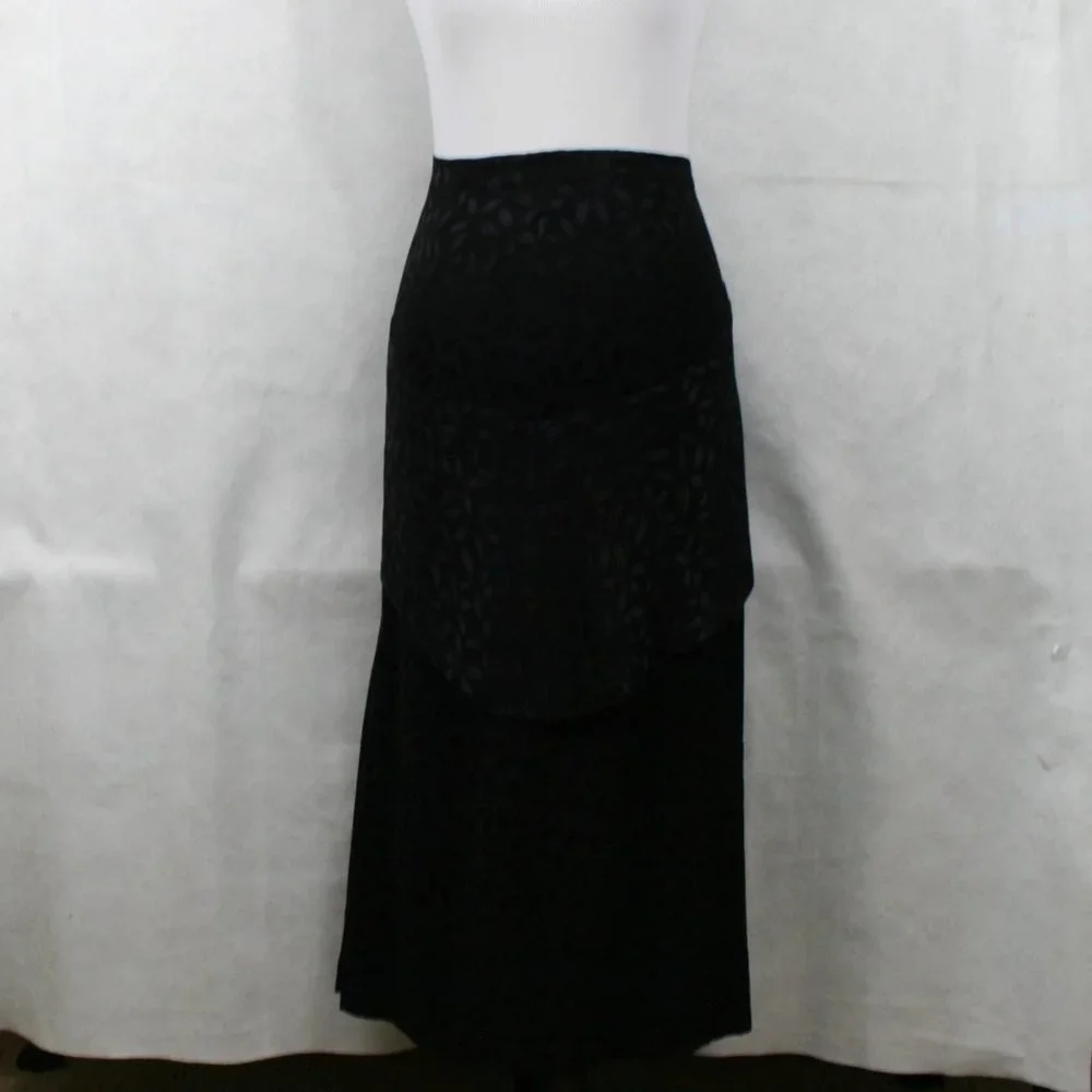 Vintage 40's Black Crepe Floral Midi Skirt w/ Peplum SZ XS EUC - Picture 2 of 7